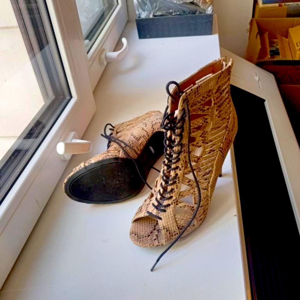 Anne Michelle high heel peek toe boots.